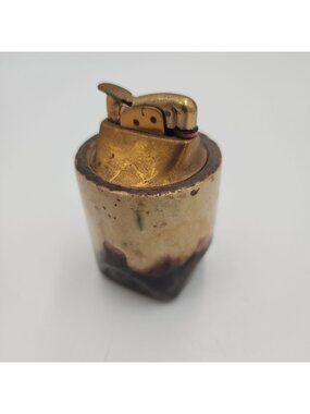 Vintage Table Cigarette Lighter 3” Tall Brass & Ceramic Made in USA